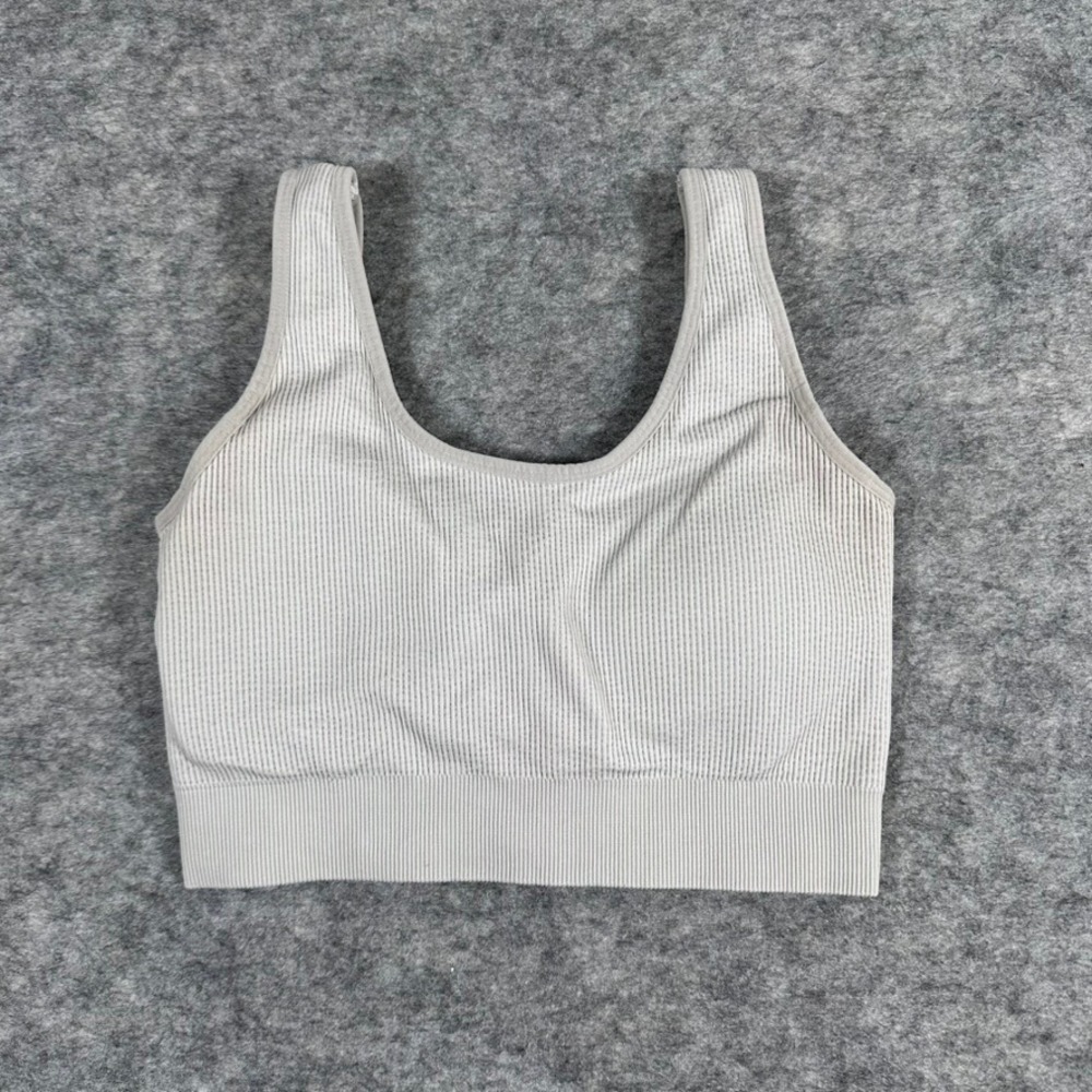 NVGTN Sports Bra Womens XS Gray Ribbed Strappy Back Seamless Crop Top